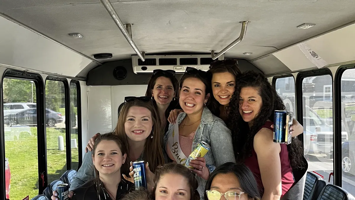 Bachelorette group inside the Barley Bus