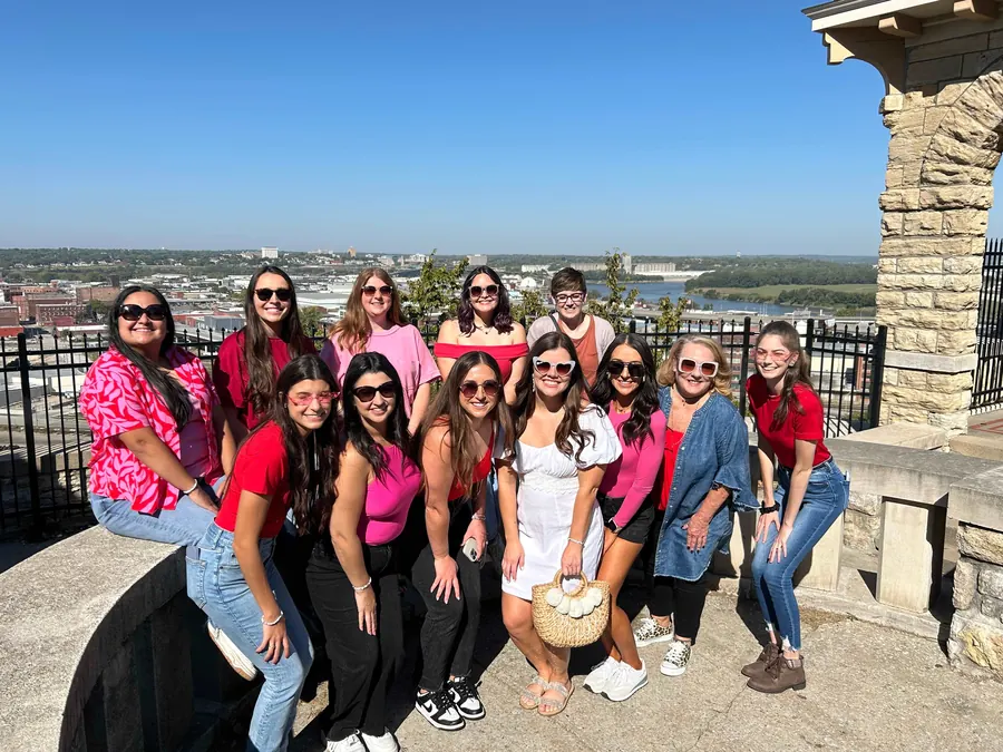 Bachelorette group at a river overlook