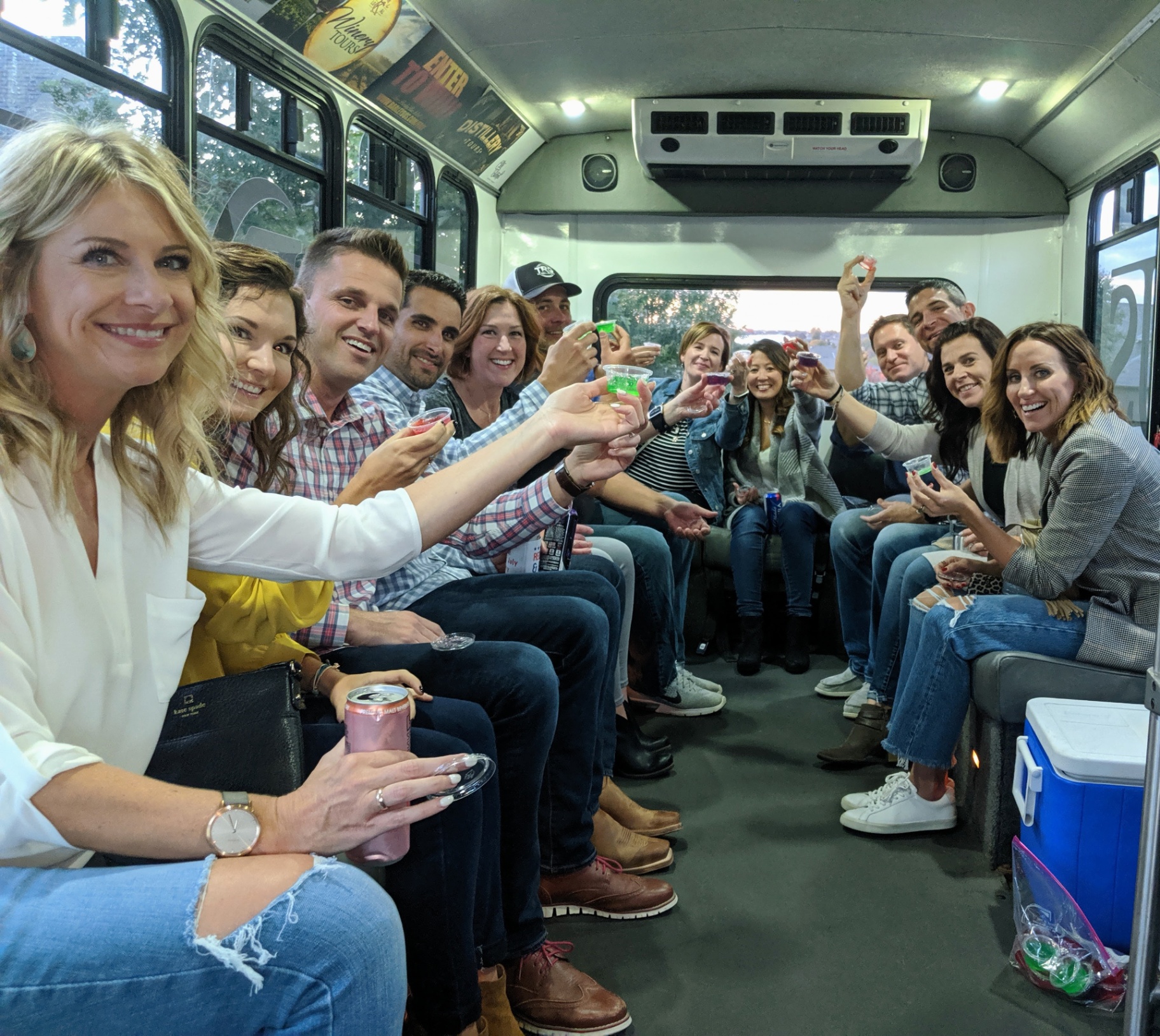 Guests cheering on the Barley Bus brewery tour